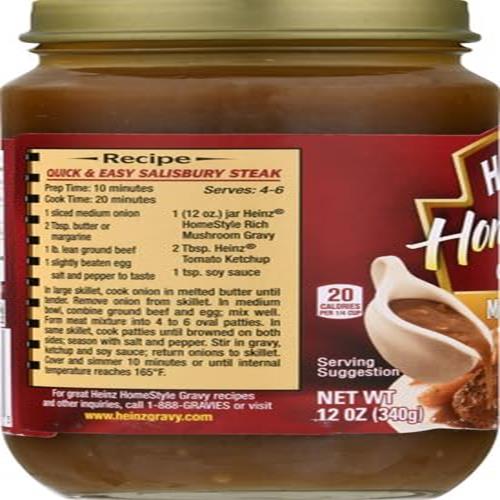 Heinz Homestyle, Mushroom Gravy, 12 Oz