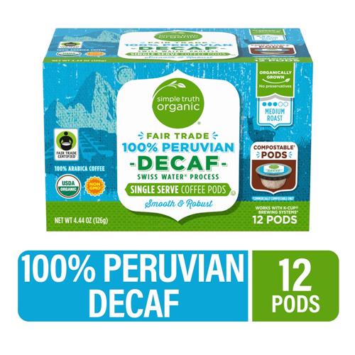 Simple Truth Organic Decaf 100% Peruvian Medium Roast Coffee Pods 12 ct