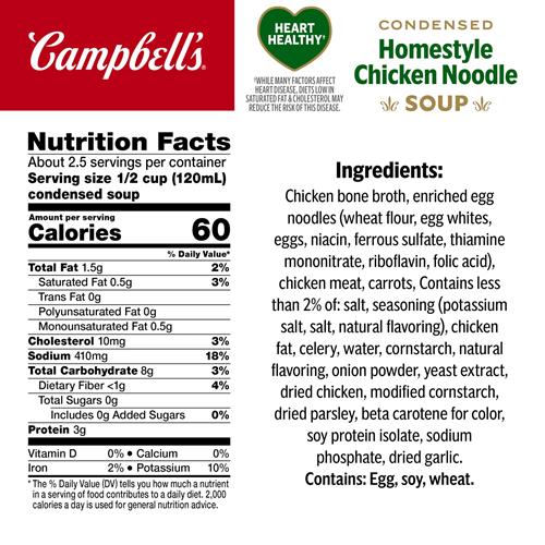 Campbell’S Condensed Heart Healthy Homestyle Chicken Noodle Soup, 10.5 Oz Can