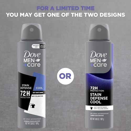 Dove Men+Care Antiperspirant Deodorant Stain Defense Cool Dry Spray For Men Anti-White Marks & Yellow Stains, 72-Hour Sweat And Odor Protection With Triple Defense Technology 3.8 Oz