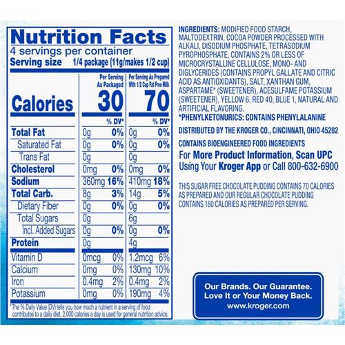 Kroger Sugar Free Chocolate Pudding & Pie Filling 1.5 oz