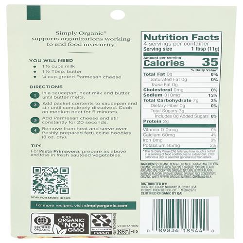 Simply Organic, Pasta Sauce Mix, Alfredo, 1.48 Oz