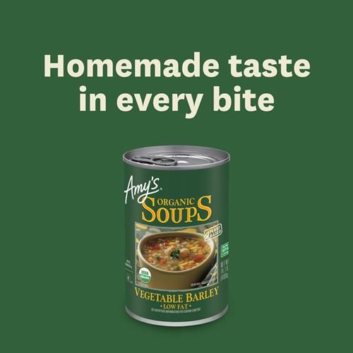 Amy’S Soup, Vegan Vegetable Barley Soup, Low Fat, Made With Organic Tomatoes, Carrots And Celery, Canned Soup, 14.1 Oz