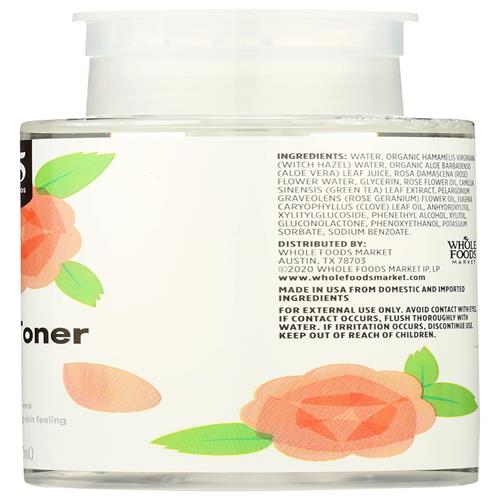 Whole Foods Market Facial Toner With Witch Hazel And Aloe Vera, Rose Petal, 8.45 Fl Oz