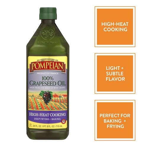 Pompeian 100% Grapeseed Oil, Light And Subtle Flavor, Perfect For High-Heat Cooking, Deep Frying And Baking, 24 Fl. Oz.