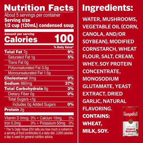 Campbells Condensed Cream Of Mushroom Soup, 22.6 Oz Family Size Can