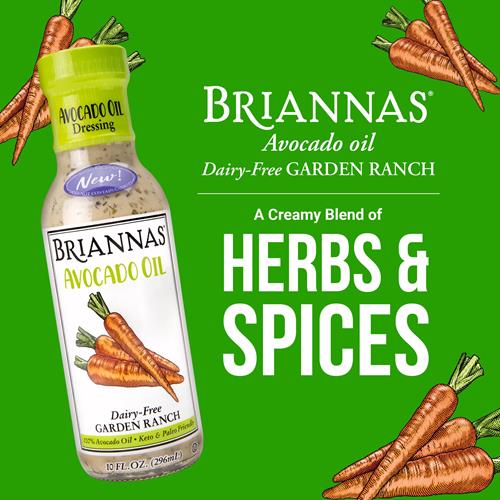 Briannas - Avocado Oil Dairy-Free Garden Ranch Dressing - Nutrient Rich, No Sugar, Keto Friendly Salad Dressing Made With 100% Avocado Oil - 10 Oz. Bottle