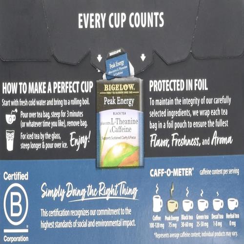 Bigelow Black Tea Peak Energy Plus Extra L-Theanine & Caffeine, 18 Count