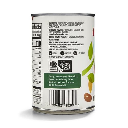 Whole Foods Market Organic Bean Trio (Kidney, Pinto, & Black Beans), 15 Ounce