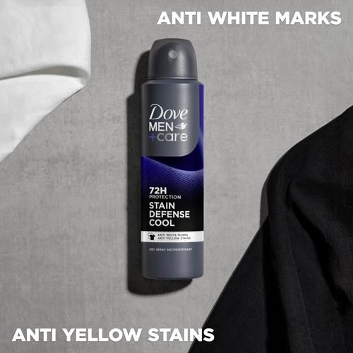Dove Men+Care Antiperspirant Deodorant Stain Defense Cool Dry Spray For Men Anti-White Marks & Yellow Stains, 72-Hour Sweat And Odor Protection With Triple Defense Technology 3.8 Oz