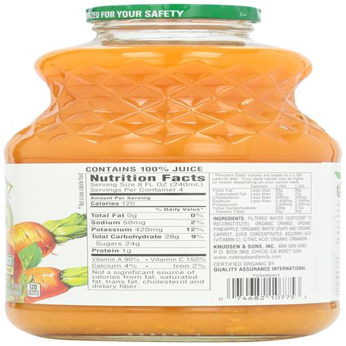 R.W. Knudsen Family Organic Orange Carrot Juice Blend, 32 Ounces
