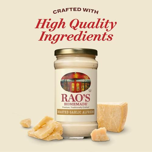 Raos Homemade Alfredo Sauce, Roasted Garlic Alfredo, 15 Oz, Rich & Creamy Pasta Sauce, Carb Conscious, Keto Friendly, Premium Quality, Blend Of Parmesan & Romano Cheese, Cream And Butter