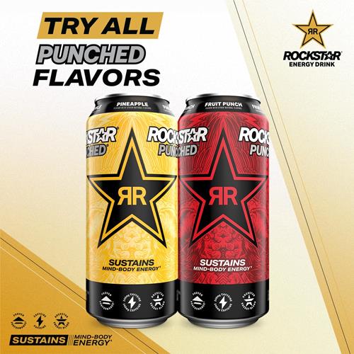Rockstar Punched Energy Drink, Fruit Punch, 12 Fl Oz Cans (6 Pack)
