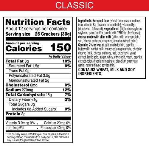 Cheez-It Cheese Crackers, Baked Snack Crackers, Lunch Snacks, Extra Cheesy, 12.4Oz Box (1 Box)