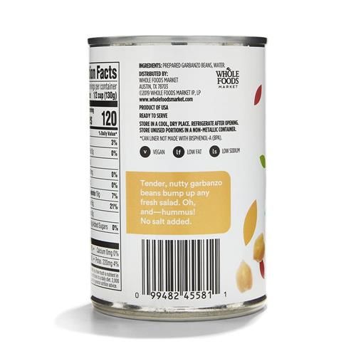 Whole Foods Market Unsalted Garbanzo Beans, 15.5 Oz