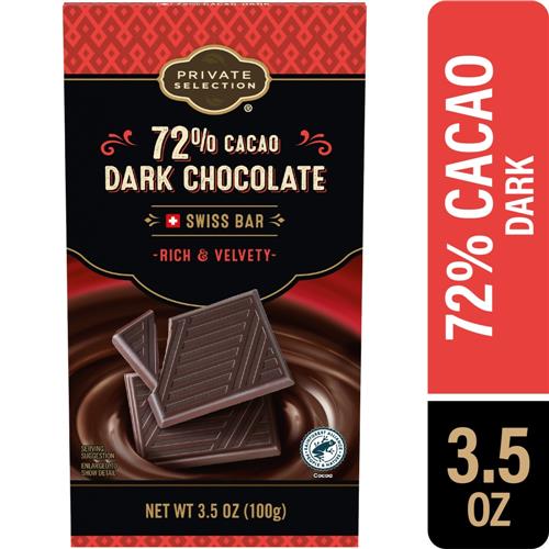 Private Selection 72% Cacao Dark Chocolate Swiss Candy Bar 3.5 oz