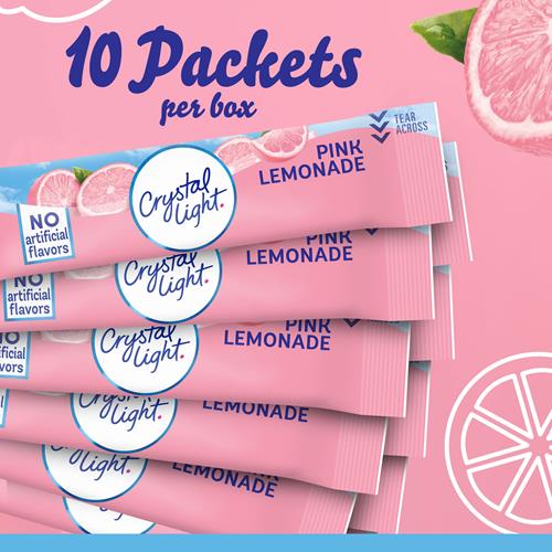 Crystal Light Pink Lemonade Naturally Flavored Powdered Drink Mix, 10 Ct On-The-Go-Packets