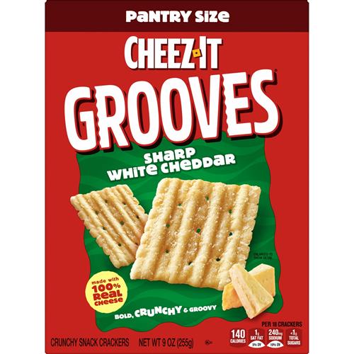 Cheez-It Grooves Crunchy Cheese Crackers, Snack Crackers, Lunch Snacks, Sharp White Cheddar, 9Oz Box (1 Box)