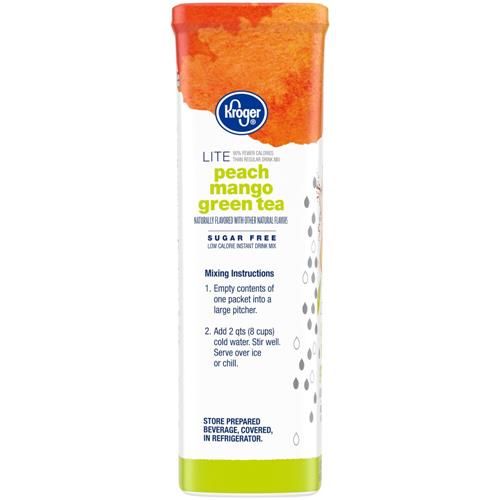 Kroger Lite Zero Sugar Peach Mango Green Tea Drink Mix Packets 5 packets