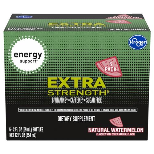 Kroger Sugar Free Extra Strength Watermelon Energy Shot Bottles 6 pk / 2 fl oz
