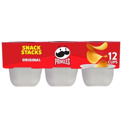 Pringles Potato Crisps Chips, Lunch Snacks, On-The-Go Snacks, Snack Stacks, Original, 8Oz Tray (12 Cups)
