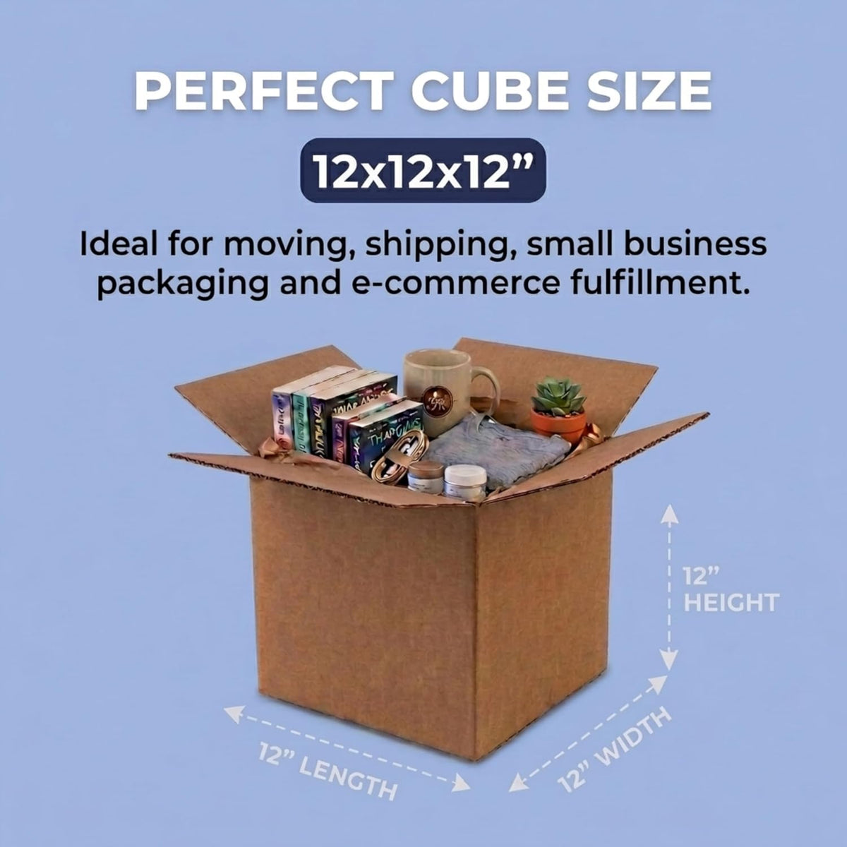 Cube Shipping Boxes 12"L X 12"W X 12"H (25-Pack) - Small Corrugated Cardboard Packaging Boxes for Shipping, Packing, Moving, and Storage at Home, Office, or Business