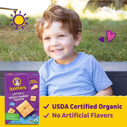 Annies Organic White Cheddar Squares Baked Snack Crackers, Made With Real Cheese, 7.5 Oz