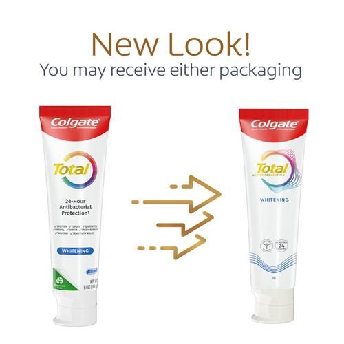 Colgate Total Active Prevention Whitening Gel Toothpaste, Whitening Fluoride Toothpaste, Clinically Proven Fluoride Formula Helps Fight Plaque Bacteria, Mint, 5.1 Oz
