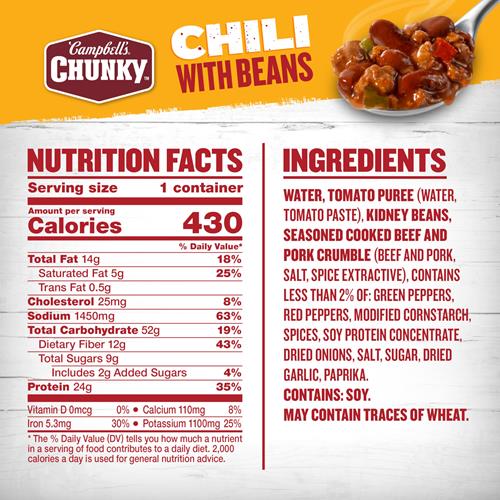 Campbells Chunky Chili With Beans, 15.25 Ounce Microwavable Bowl
