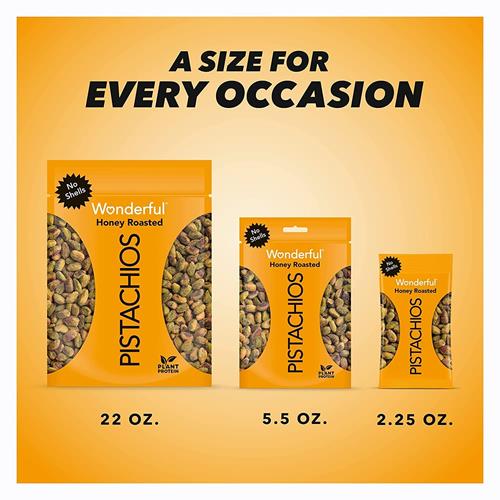 Wonderful Pistachios No Shells, Honey Roasted Nuts, 5.5 Ounce Resealable Bag, Protein Snacks, Gluten Free, Healthy Sweet Snacks