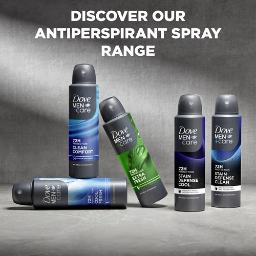 Dove Men+Care Antiperspirant Deodorant Stain Defense Cool Dry Spray For Men Anti-White Marks & Yellow Stains, 72-Hour Sweat And Odor Protection With Triple Defense Technology 3.8 Oz
