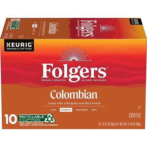 Folgers Colombian Coffee, Medium Roast, Keurig K-Cup Pods, 10 Count Box
