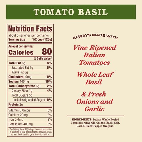 Raos Homemade Tomato Basil Sauce, 24 Oz, Tomato Sauce, All Purpose, Keto Friendly Pasta Sauce, Premium Quality, Tomatoes From Italy And Basil