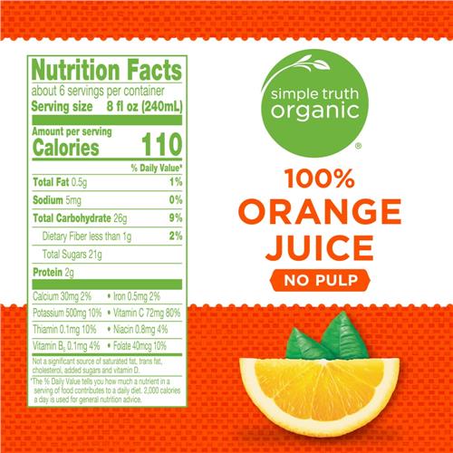 Simple Truth Organic 100% Orange Juice No Pulp 52 fl oz