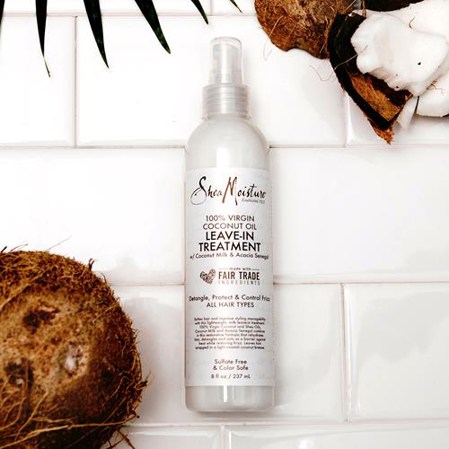Shea Moisture 100% Virgin Coconut Oil Leave-In Treatment, Shine Curly And Tame Frizz For Tangle-Free Hair, All Natural Certified Organic, 8 Ounce