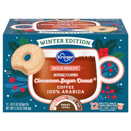 Kroger Mild Roast Cinnamon Sugar Donut-Flavored Coffee Pods 12 ct