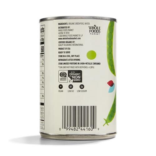 Whole Foods Market, Organic Sweet Peas No Salt Added, 15 Oz
