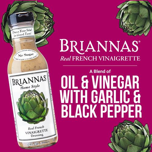 Briannas - Home Style Real French Vinaigrette Dressing – Fine Salad Dressing Made With Premium Ingredients - Gluten Free, Kosher, No Sugar, & Vegan Dressing - 12 Oz. Bottle