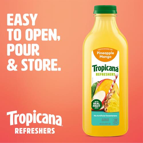 Tropicana Refreshers Pineapple Mango Juice Drink, With Real Fruit Juice, 46 Fl Oz Bottle