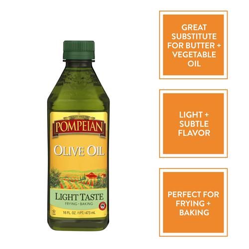 Pompeian Light Taste Olive Oil, Subtle Flavor, Perfect For Frying & Baking, Naturally Gluten Free, Non-Allergenic, Non-Gmo, 16 Fl. Oz.