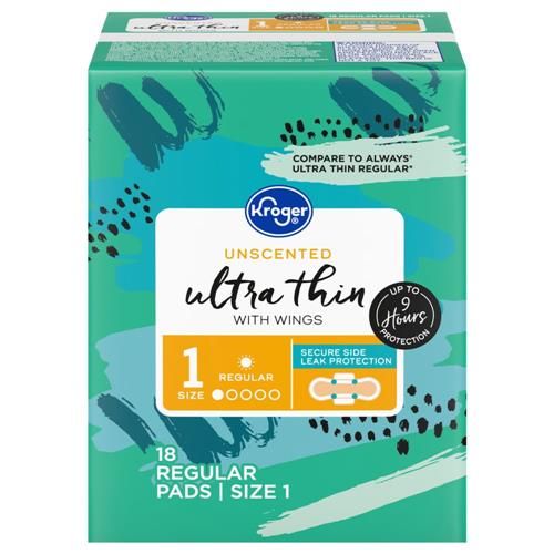 Kroger Ultra Thin Regular Unscented Pads with Wings 18 ct