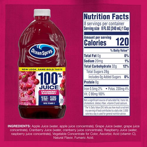 Ocean Spray 100% Juice Cranberry Raspberry Juice Blend, 64 Fl Oz Bottle (Pack Of 1)