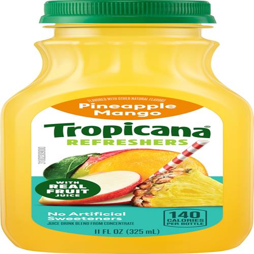 Tropicana Refreshers Pineapple Mango Juice Drink, With Real Fruit Juice, 11 Fl Oz Bottle