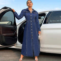 European And American Style New Plus-Size Women's Clothing With Button-Down Design, Long-Sleeved Long Coat-Style Dress, Denim Long Trench Coat