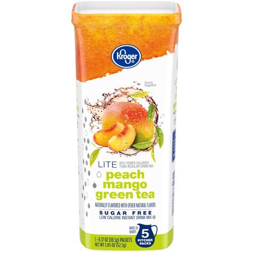 Kroger Lite Zero Sugar Peach Mango Green Tea Drink Mix Packets 5 packets