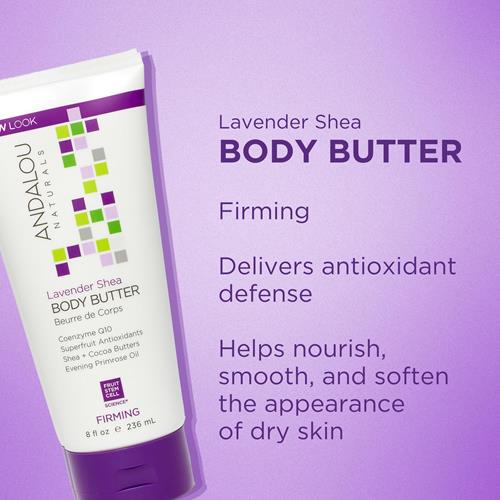Andalou Naturals Body Butter, Lavender Firming Cream,8 Oz, Shea Butter, Cocoa Butter & Primrose Oil, Body Moisturizer For Dry Skin, Vegan
