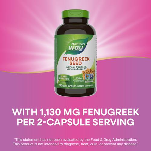 Natures Way Fenugreek Seed, Traditional Lactation/Breastfeeding Support*, Non-Gmo Project Verified, Vegan, 320 Capsules