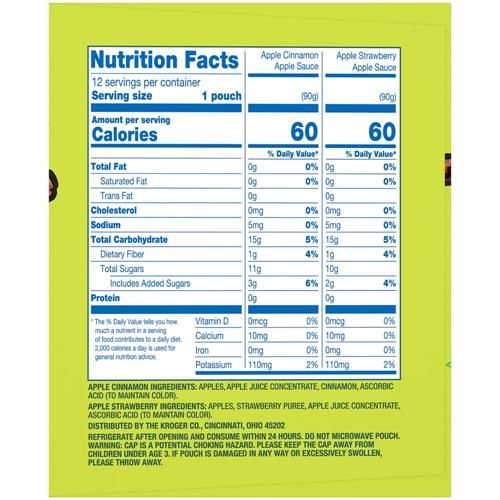 Kroger Apple Cinnamon & Apple Strawberry Applesauce Variety Pouches 12 ct / 3.2 oz
