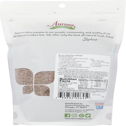 Aurora Products Organic Brown Lentils, 22 Oz