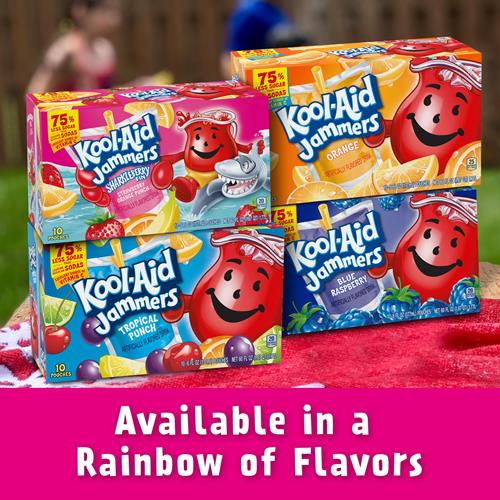 Kool-Aid Jammers Sharkleberry Fin Strawberry Orange Punch Flavored 0% Juice Drink, 10 Ct Box, 6 Fl Oz Pouches